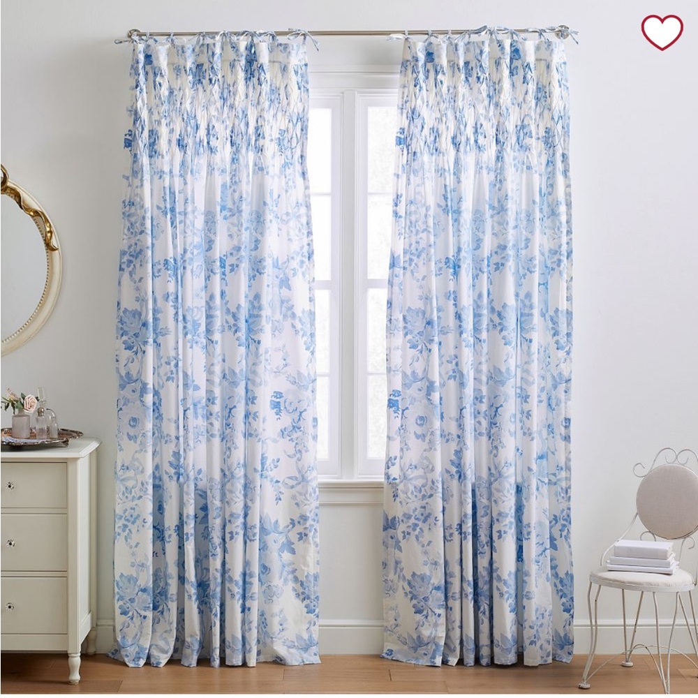 Pottery Barn Teen Blue and White Floral Curtains